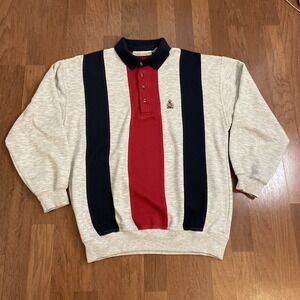 Vintage Bugle Boy Color Block Embroidered 1/4 Button Polo Sweater Size M